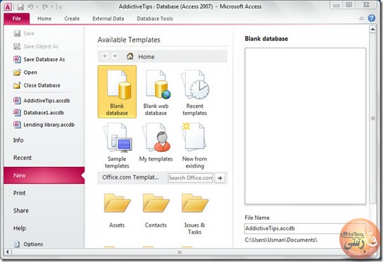 ایجاد-یک-پایگاه-داده-خالی-در-اکسس-ایجاد-پایگاه-داده-با-استفاده-از-یک-الگو-شروع-کار-با-MicroSoft-Office-Access-پایگاه-داده-ای-خالی-Blank-Database-صفحه-شروع-کار-با-MicroSoft-Office-Access-شروع-کار-با-اکسس-روی-Blank-Database-دیتابیس-نمونه-اکسس-جهت-سایت