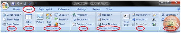 منوی Insert تب های Illustrations و Links