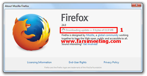 دانلود فایرفاکس-نحوه Update کردن یا بروز رسانی مرورگر موزیلا فایرفاکس Mozilla FireFox-نحوه بروز رسانی مرورگر فایرفاکس-About FireFox-اشکالات امنیتی-Restar Firefox to Update-فارسی میتینگ
